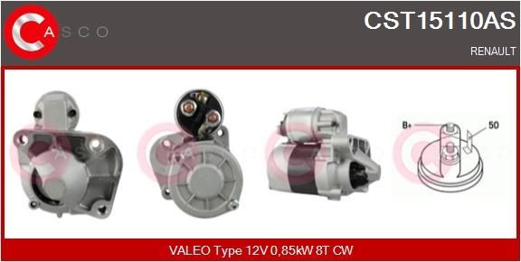 CST15110AS CASCO Starter RENAULT 12V, 0,85kW, Number of Teeth: 8, CPS0060, M8, Ø 66 mm