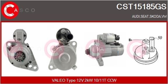 CASCO CST15185GS Starter motor 12V, 2kW, Number of Teeth: 10, 11, CPS0013, M8, Ø 76 mm