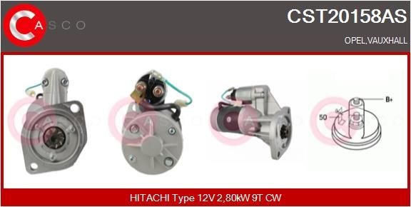 CST20158AS CASCO Starter OPEL 12V, 2,80kW, Number of Teeth: 9, CPS0049