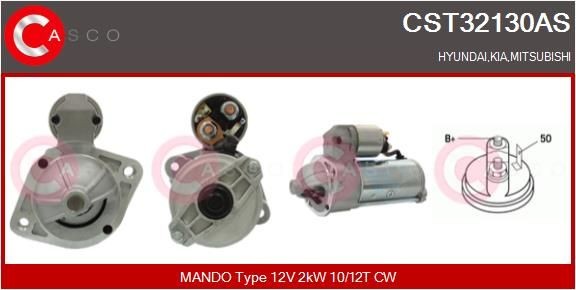 CASCO CST32130AS Starter motor 12V, 2kW, Number of Teeth: 10, 12, CPS0060, M8, Ø 77 mm