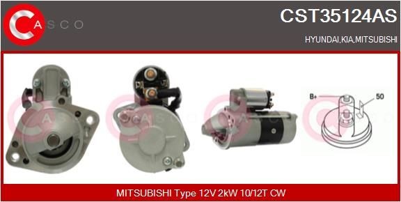 CASCO CST35124AS Starter motor 12V, 2kW, Number of Teeth: 10, 12, CPS0060, M10, M8, Ø 77 mm