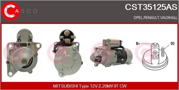 CST35125AS CASCO Starter OPEL 12V, 2,20kW, Number of Teeth: 9, CPS0066, M8, Ø 72 mm