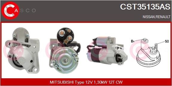 CST35135AS CASCO Starter RENAULT 12V, 1,30kW, Number of Teeth: 12, CPS0086, M8, Ø 65 mm