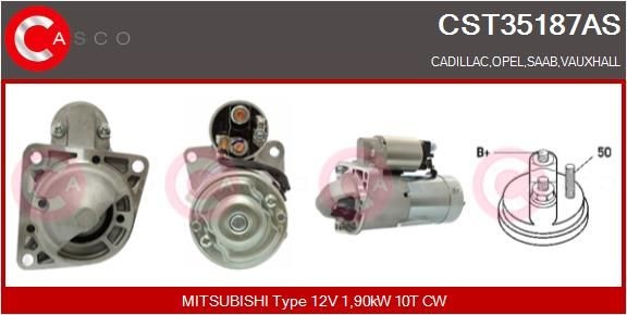CST35187AS CASCO Starter OPEL 12V, 1,80kW, Number of Teeth: 10, CPS0066, M8 B+, Ø 82 mm