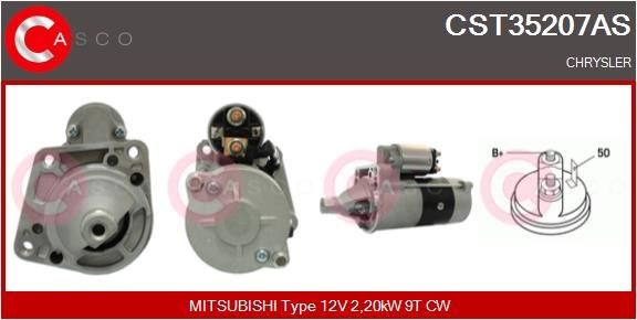 CST35207AS CASCO Starter CHRYSLER 12V, 2,20kW, Number of Teeth: 9, CPS0060, M8, Ø 82 mm