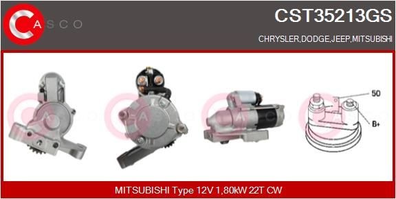 CST35213GS CASCO Starter DODGE 12V, 1,80kW, Number of Teeth: 22, CPS0036, M8