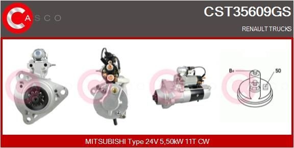 CASCO CST35609GS Starter motor 24V, 5,50kW, Number of Teeth: 11, CPS0045, M10, Ø 92 mm