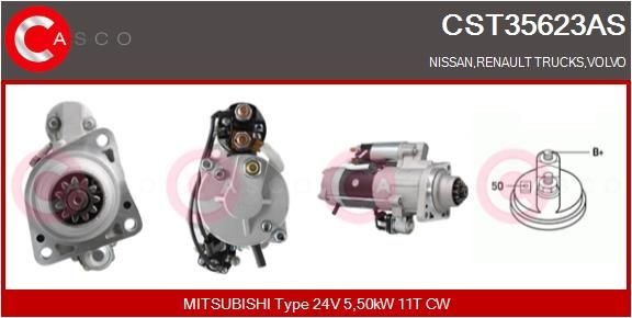 CASCO CST35623AS Starter motor 24V, 5,50kW, Number of Teeth: 11, CPS0074, M10, Ø 89 mm