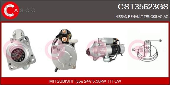 CASCO CST35623GS Starter motor 24V, 5,50kW, Number of Teeth: 11, CPS0074, M10, Ø 89 mm