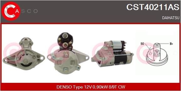 CST40211AS CASCO Starter DAIHATSU 12V, 0,90kW, Number of Teeth: 8, 9, CPS0065, M8, Ø 74 mm
