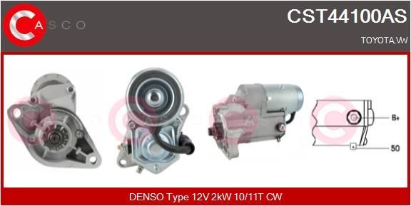 CST44100AS CASCO Starter VW 12V, 2kW, Number of Teeth: 10, 11, CPS0041, M8, Ø 82 mm