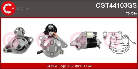CST44103GS CASCO Starter TOYOTA 12V, 1kW, Number of Teeth: 9, CPS0018, Ø 74 mm