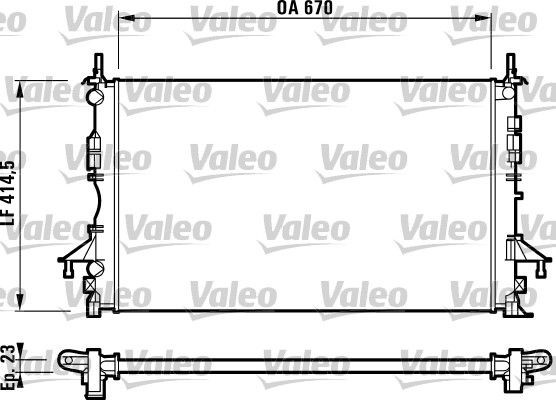 Engine radiator VALEO Aluminium, 670 x 415 x 23 mm, without coolant regulator, Mechanically jointed cooling fins - 732827