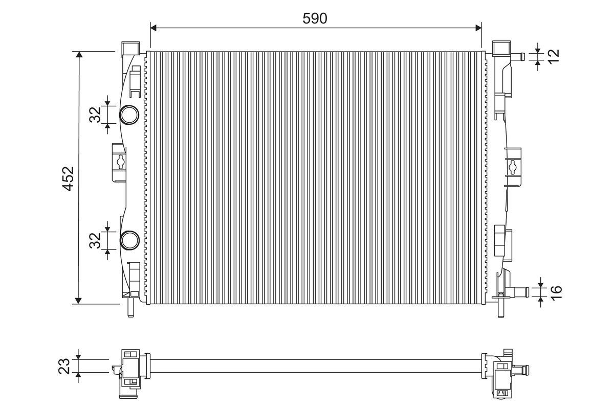 VALEO Aluminium, 590 x 452 x 23 mm, without coolant regulator, Mechanically jointed cooling fins Radiator 732873 buy