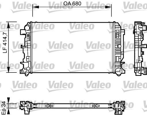 Radiator, engine cooling VALEO Aluminium, 680 x 415 x 34 mm, without coolant regulator, Mechanically jointed cooling fins - 735084