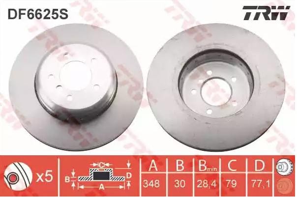 TRW DF6625S Brake disc 348x30mm, 5x120, Vented, two-part brake disc, High-carbon