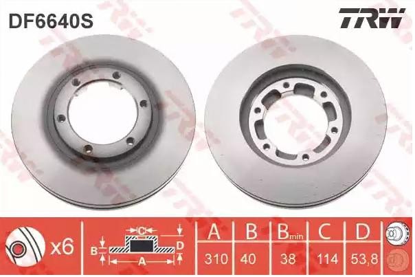 TRW 310x40mm, 6x140, Vented, Painted, High-carbon Ø: 310mm, Num. of holes: 6, Brake Disc Thickness: 40mm Brake rotor DF6640S buy
