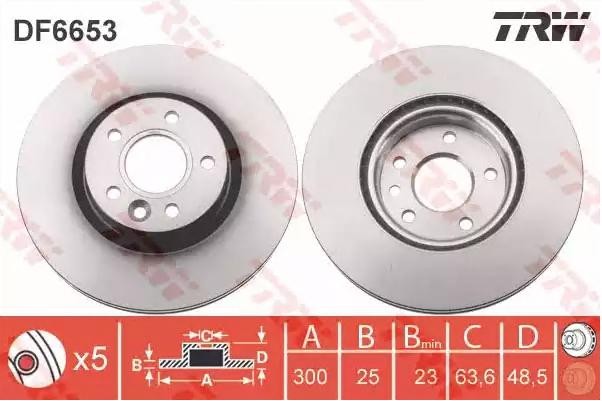 TRW 300x25mm, 5x108, Vented, Painted Ø: 300mm, Num. of holes: 5, Brake Disc Thickness: 25mm Brake rotor DF6653 buy