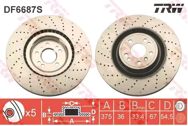 TRW 375x36mm, 5x112, perforated/vented, Painted Ø: 375mm, Num. of holes: 5, Brake Disc Thickness: 36mm Brake rotor DF6687S buy