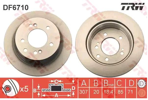 TRW DF6710 Brake disc 307x20mm, 5x130, Vented, Painted