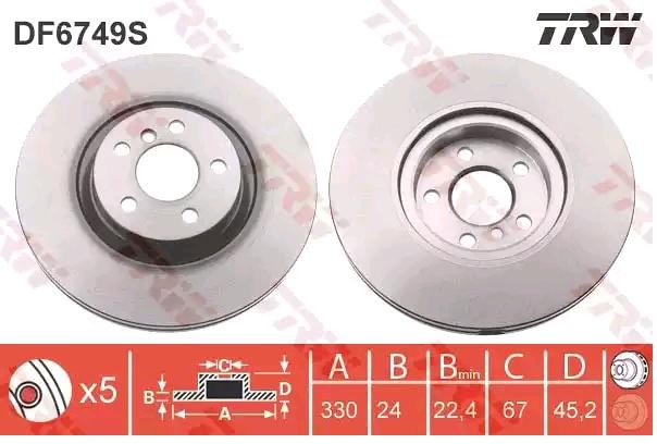 TRW 330x24mm, 5x112, Vented, Painted Ø: 330mm, Num. of holes: 5, Brake Disc Thickness: 24mm Brake rotor DF6749S buy