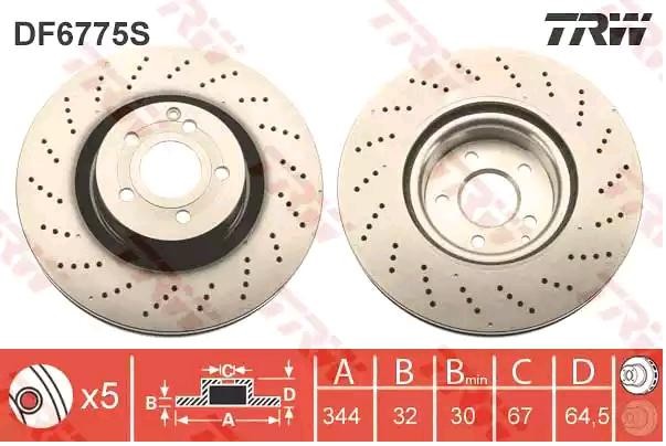 TRW DF6775S Brake disc 344x32mm, 5x112, Vented, Painted, High-carbon