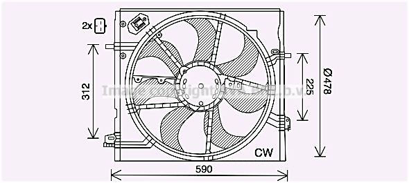 PRASCO DN7536 Fan, radiator D1: 478 mm, 12V, 238W, with radiator fan shroud