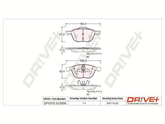 23723 Dr!ve+ Front Axle, with adhesive film, with spring Height 1: 62,5mm, Height 2: 67,2mm, Height: 62,4mm, Thickness: 17,4mm Brake pads DP1010.10.0006 buy