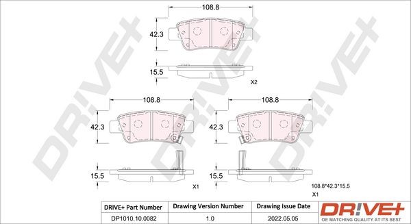PCA129002 Dr!ve+ DP1010.10.0082 Brake pad set 43022- T1G-G00