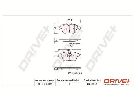 PCA121900 Dr!ve+ DP1010.10.0120 Brake pad set ME6G9J2K021AA