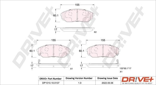 Dr!ve+ DP1010.10.0137 Brake pad set Front Axle, incl. wear warning contact, with adhesive film