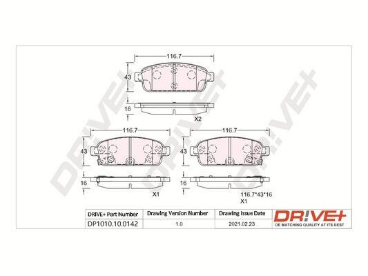Dr!ve+ DP1010.10.0142 Brake pad set Rear Axle, with acoustic wear warning, with adhesive film, with accessories