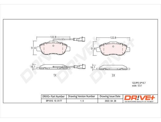 24072 Dr!ve+ DP1010100177 Kit pastiglie freno FIAT Bravo II Hatchback (198) 1.4 16V (198AXS1B) 140 CV Benzina 2010