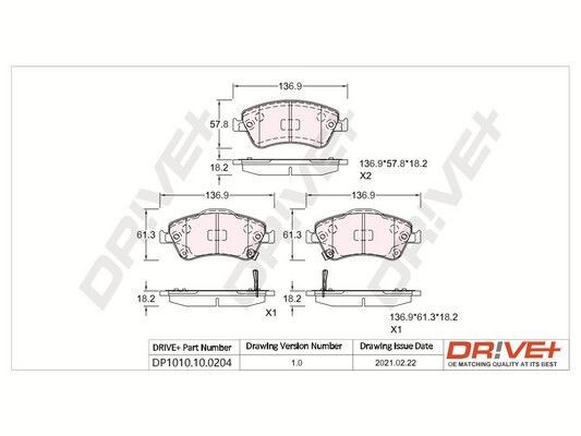 Dr!ve+ DP1010.10.0204 Brake pad set Front Axle, with adhesive film