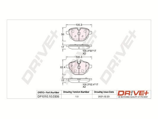 PCA142100 Dr!ve+ DP1010100306 Brake pad set BMW 5 Saloon (F10) 520 d xDrive 200 hp Diesel 2013