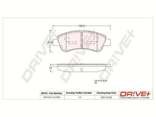 23599 Dr!ve+ Front Axle, with adhesive film, with bolts/screws Height: 51,5, 51mm, Thickness: 18, 18,8mm Brake pads DP1010.10.0758 buy
