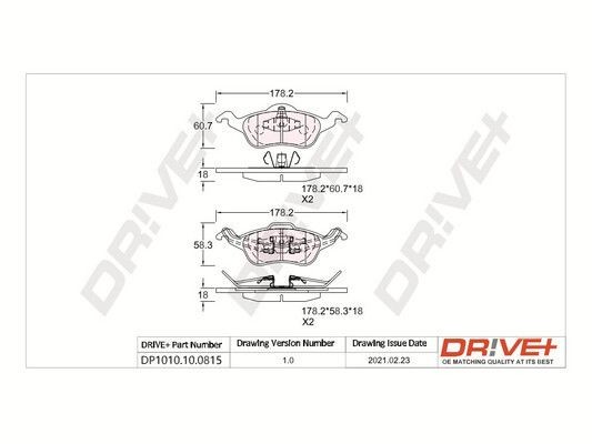 23154 Dr!ve+ Front Axle, with adhesive film, with spring Height 1: 60,6mm, Height 2: 58,5mm, Height: 58,3mm, Thickness: 18, 19mm Brake pads DP1010.10.0815 buy