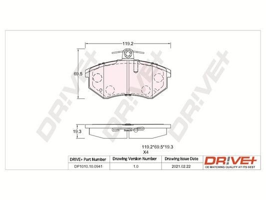 20669 Dr!ve+ Front Axle, with adhesive film, with bolts/screws, with spring Height: 69,7, 69,6mm, Thickness: 19,3, 19,4mm Brake pads DP1010.10.0941 buy