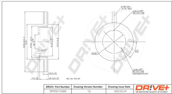 Original Dr!ve+ DCA668310 Disc brake set DP1010.11.0369 for RENAULT TWINGO