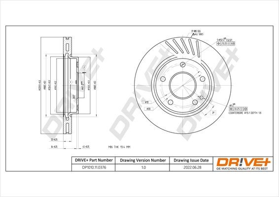 DCA652710 Dr!ve+ Front Axle, 259,9x22mm, 1, 5, Vented Ø: 259,9mm, Num. of holes: 1, Rim: 5-Hole, Brake Disc Thickness: 22mm Brake rotor DP1010.11.0376 buy
