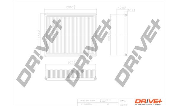 Dr!ve+ DP1110.10.0064 Air filter 42mm, 170mm, 206mm, Filter Insert