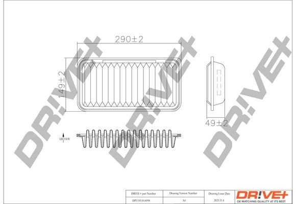 Dr!ve+ DP1110.10.0098 Air filter 51mm, 150mm, 289mm, Filter Insert