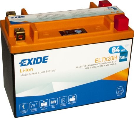 BUELL XB12S Batterie 12V 7Ah 380A Li-Ionen-Batterie, Lithium-Ferrum-Batterie (LiFePO4), mit Ladezustandsanzeige EXIDE Li-ion ELTX20H