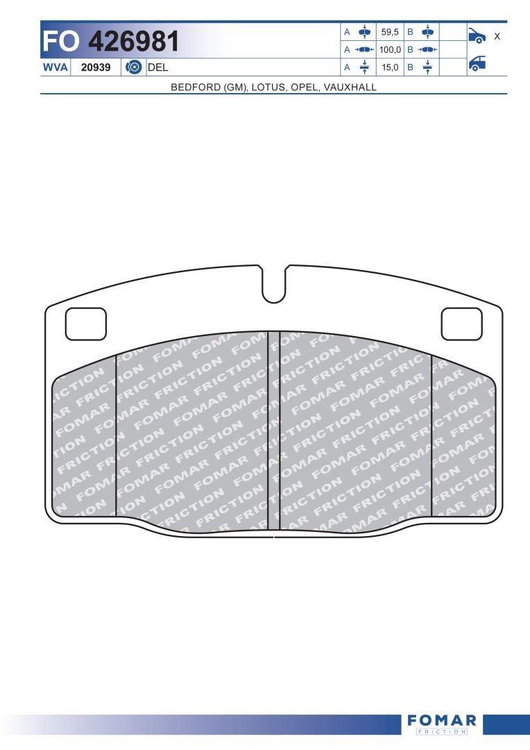 20939 FOMAR Friction FO426981 Brake pad set Opel Vectra A CС 1.8 S 88 hp Petrol 1989 price