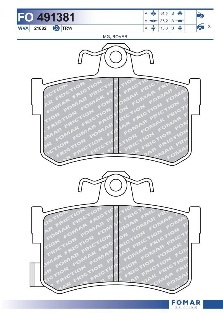 21682 FOMAR Friction incl. wear warning contact Height: 61,5mm, Width: 85,2mm, Thickness: 15mm Brake pads FO 491381 buy