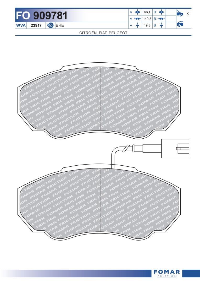 23917 FOMAR Friction incl. wear warning contact Height: 66,1mm, Width: 140,9mm, Thickness: 19,3mm Brake pads FO 909781 buy