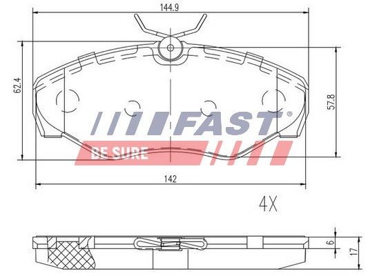 Brake pad kit FAST Front Axle, excl. wear warning contact - FT29542