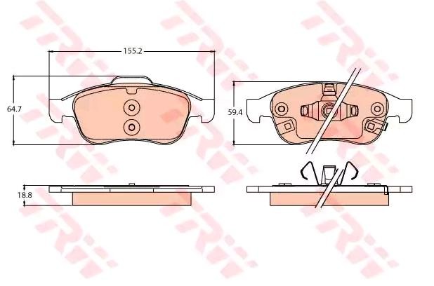 22240 TRW with acoustic wear warning Height: 64,7mm, Width: 155,2mm, Thickness: 18,8mm Brake pads GDB2111 buy
