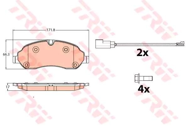 22034 TRW incl. wear warning contact, with brake caliper screws, with accessories Height: 66,3mm, Width: 171,8mm, Thickness: 17,0mm Brake pads GDB2117 buy