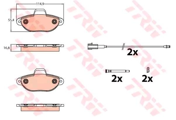 21436 TRW incl. wear warning contact, with accessories Height: 55,4mm, Width: 114,9mm, Thickness: 16,8mm Brake pads GDB2141 buy
